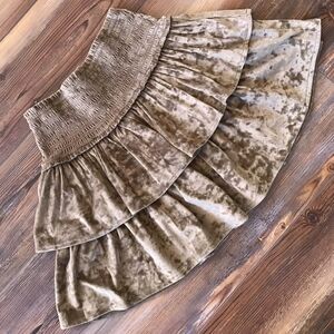 Aerie Layered Pleated Velvet Light Brown Mini Skirt Women's Size Small